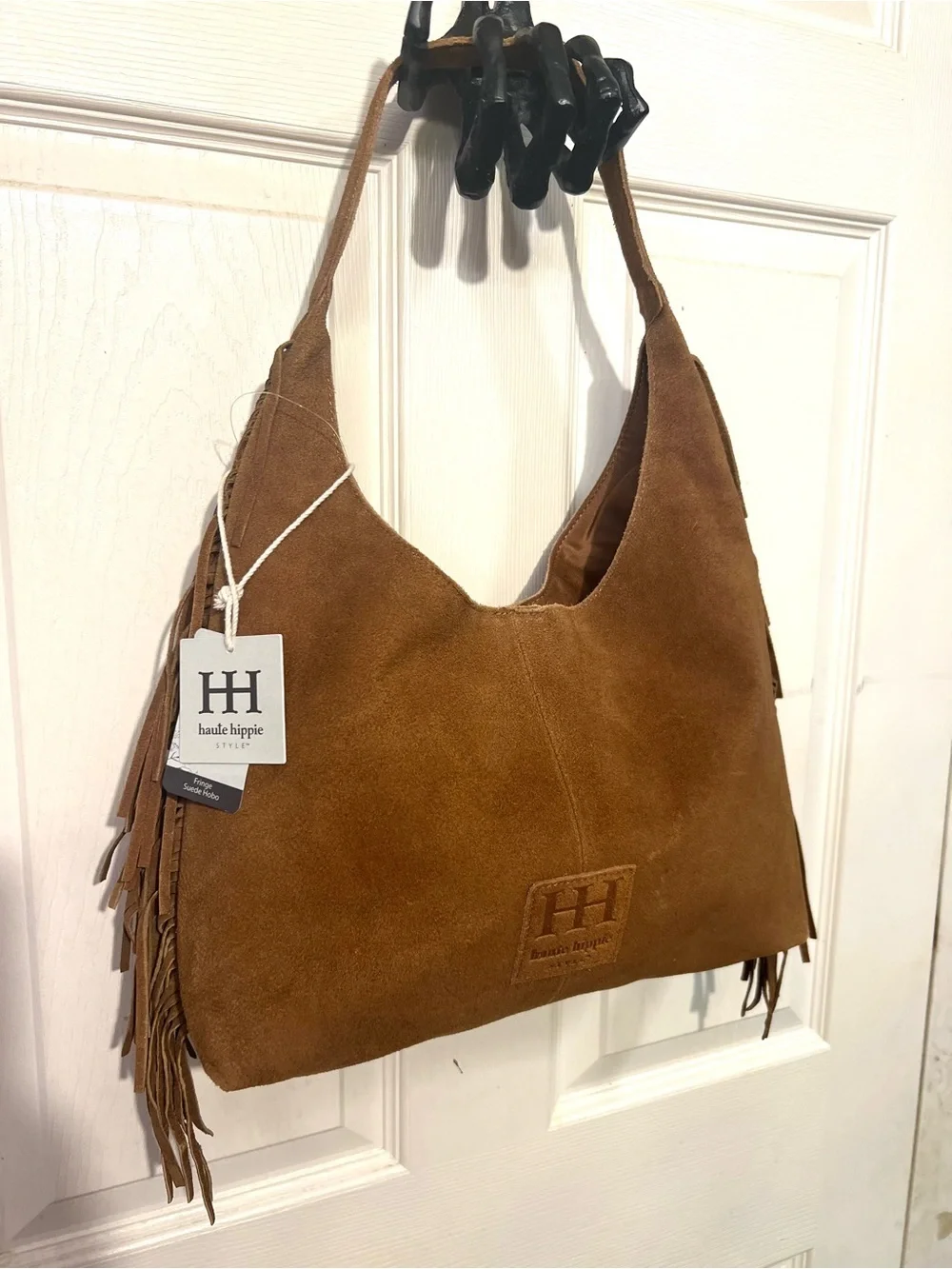 Haute Hippie brown fringed suede hobo bag-NWT